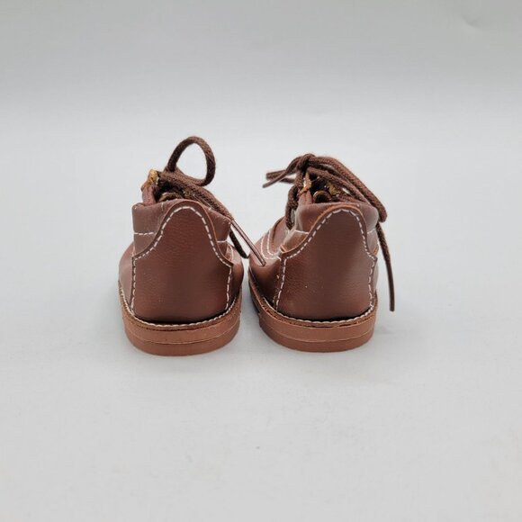 Tallinas Brown Lace-Up Doll Shoes Size 3 Faux Leather With Stitch Detail - Picture 6 of 7